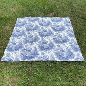 Tessitura Toscana Telerie Italy Cotton Square Tablecloth & 3 Napkins Blue White